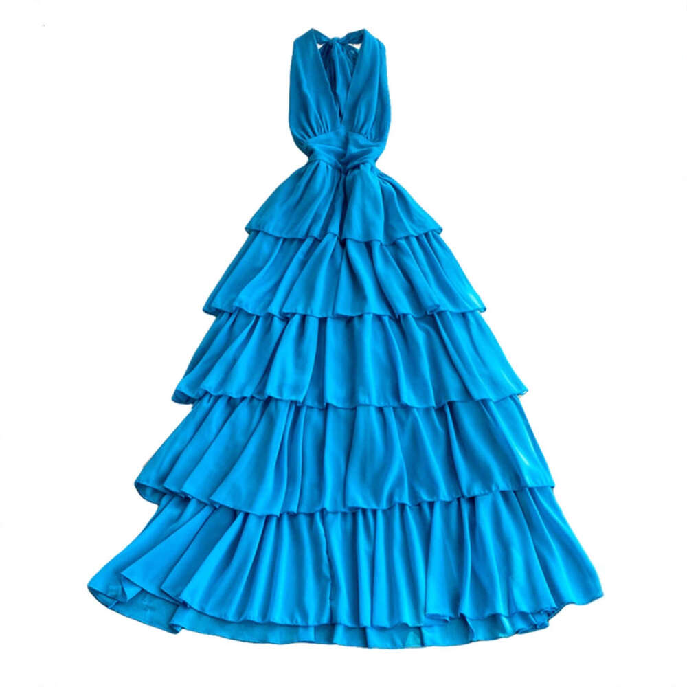 2026 seaside vacation sexy deep V-neck backless dress, summer blue waist cinching slim fit backless dress