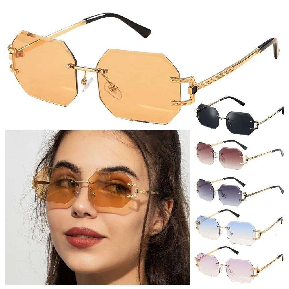 Vintage Rimless Hip Hop Style PC Frame Polygon Design UV400 Protection Geometric Sunglasses Unisex Z260306