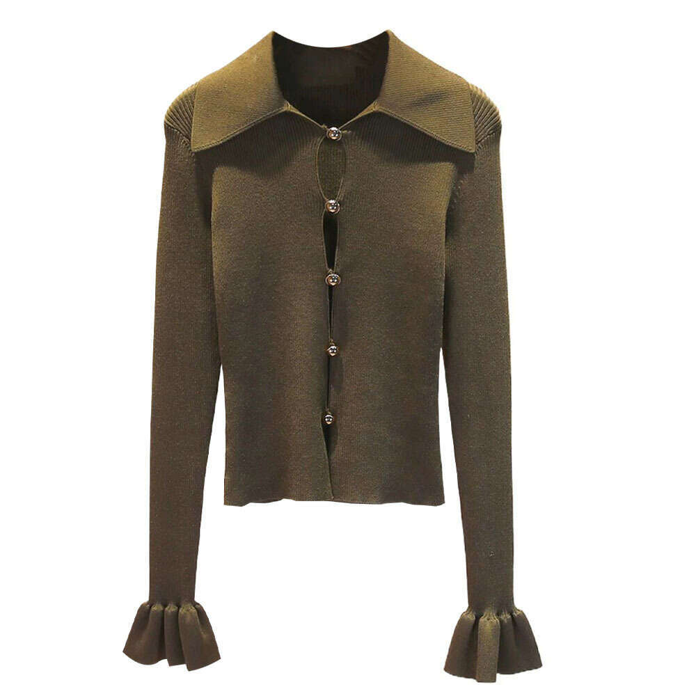 2026 Spring/Summer New Designer Women's Deep Green Collar Short Sleeve Knitted Top Fish Tail Skirt