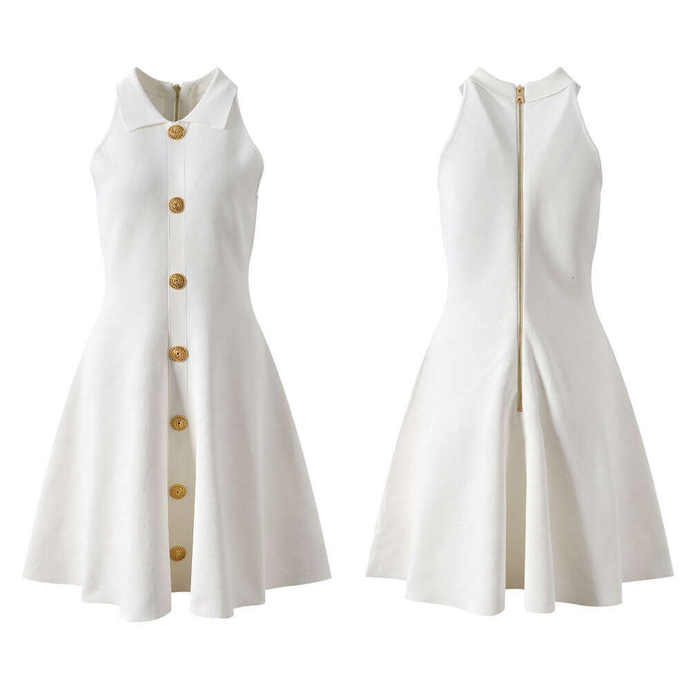 2026 Spring and Summer New French Elegant Metal Button Sleeveless Waist Slimming A-line Short Skirt