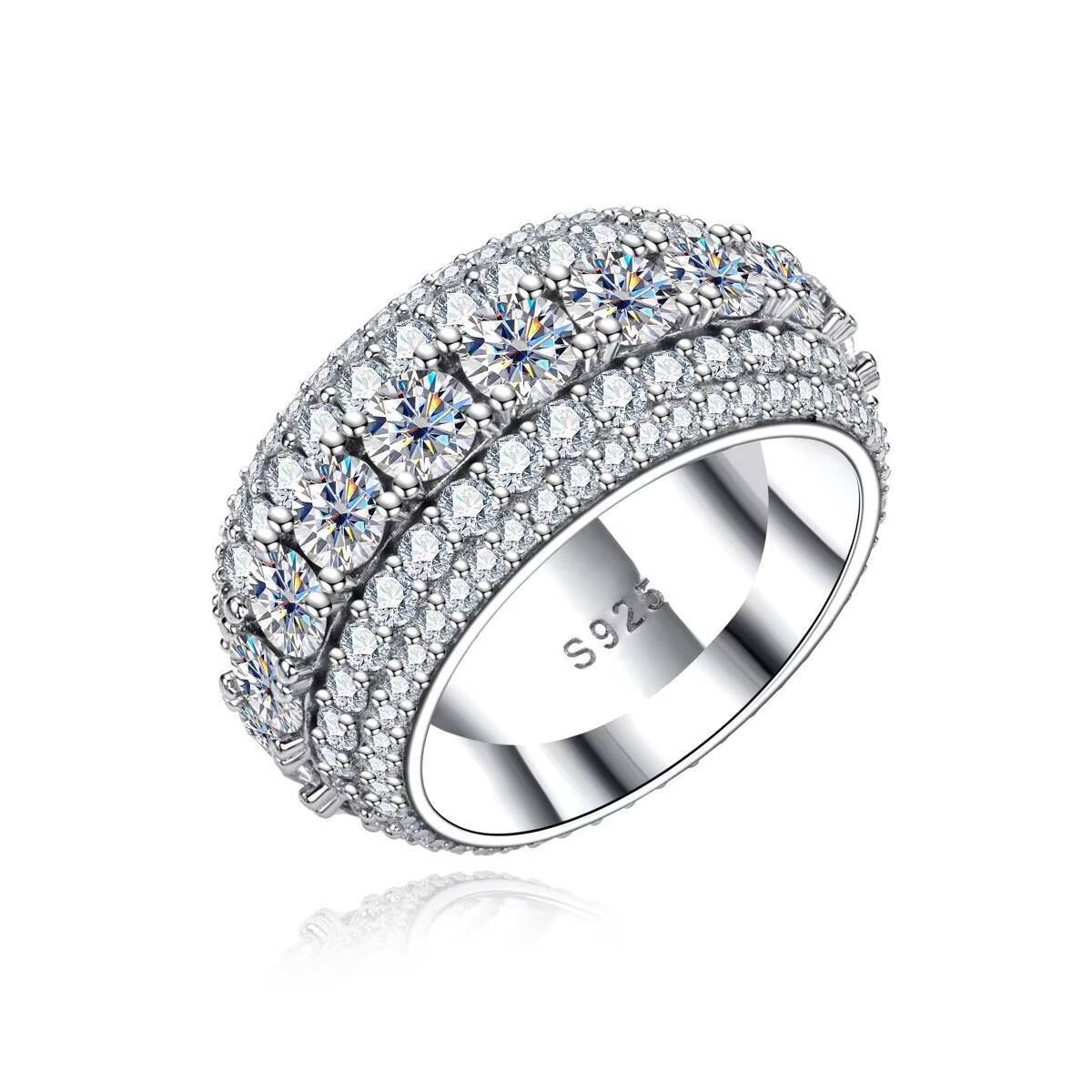 925 Sterling Silver European American Hip-hop Cuban Full Body Moissanite Mens Wedding Ring