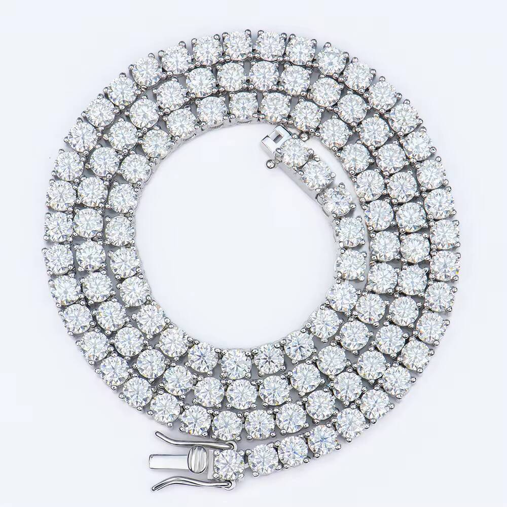 Wholesale Unisex Trendy Jewelry 925 Sterling Silver Gra Certificate Vvs 4mm Moissanite Diamond Moissanite Tennis Chain Necklace