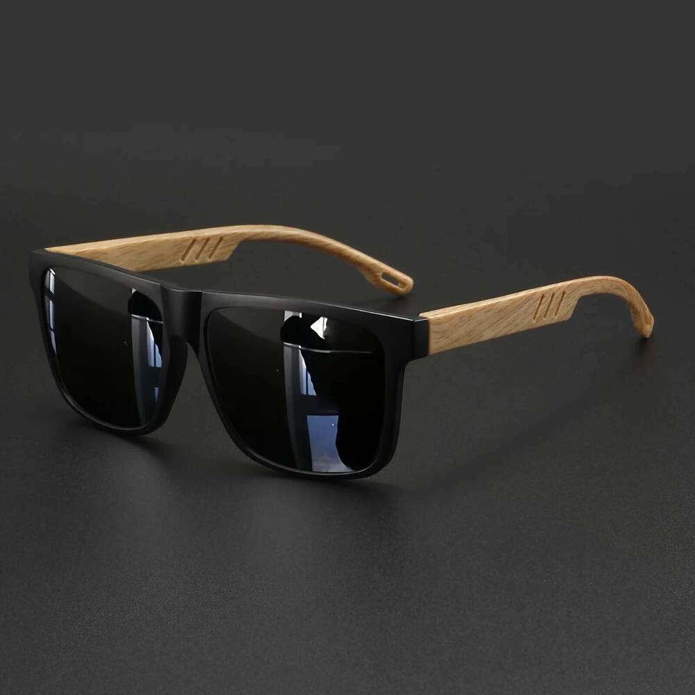 New Fashion Square Sunglasses - Wood Grain Spring Hinge, UV400 Unisex for Driving, Hiking & Travel Z260306