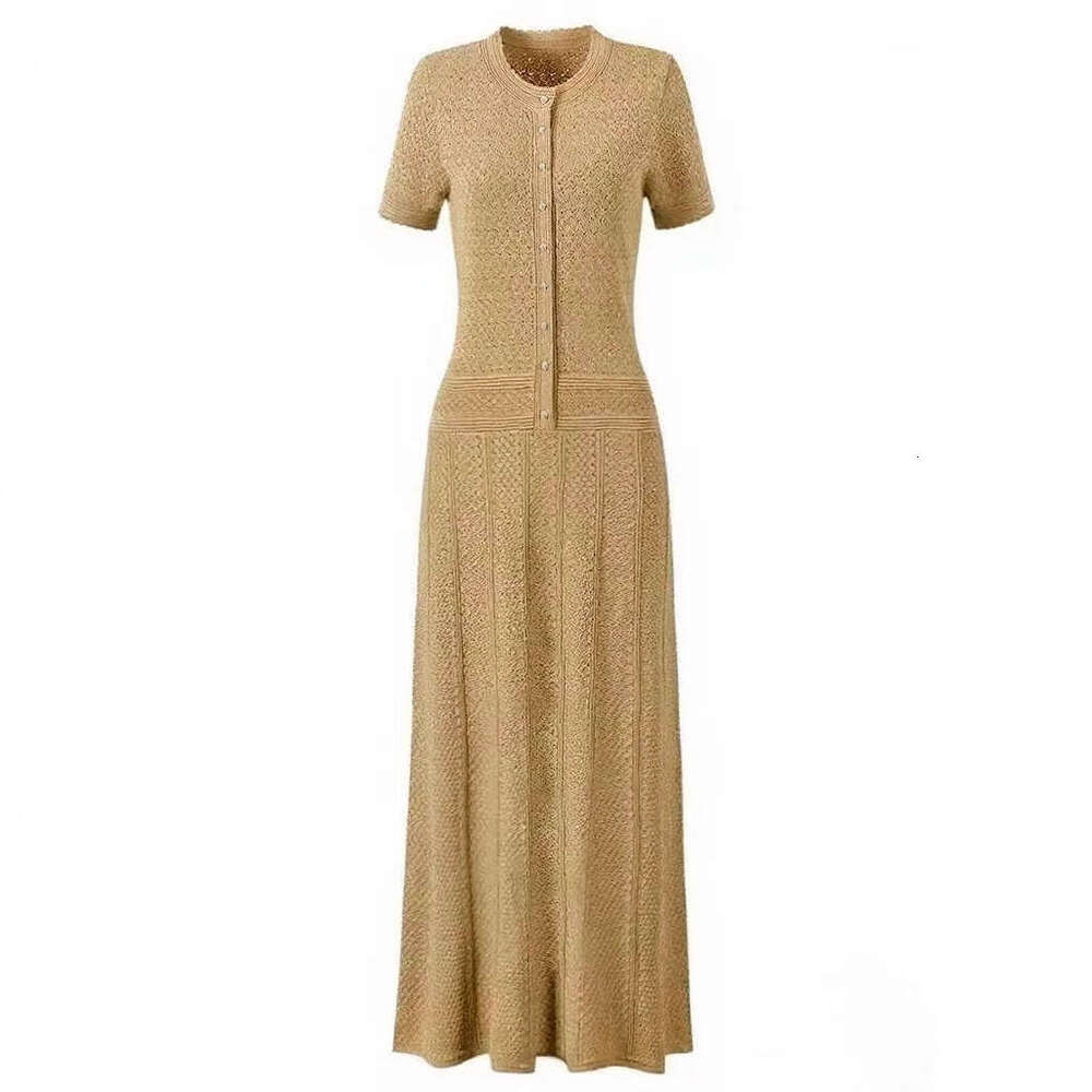 French style new design round neck hollow knit fashionable and elegant A-line long skirt for spring and summer of 2026