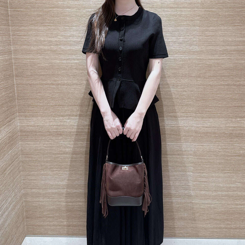 2026 Spring and Summer New French Elegant Imitation Two Piece Folded Texture Round Neck Short Sleeve Women's A13 Long Dress