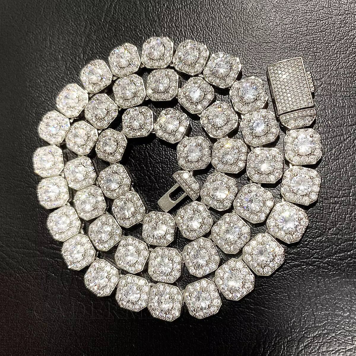 Hip Hop Jewelry 10mm 12mm Men Cluster Square Tennis Link Chain Necklace 925 Sterling Silver Iced Out Moissanite Diamond Chain