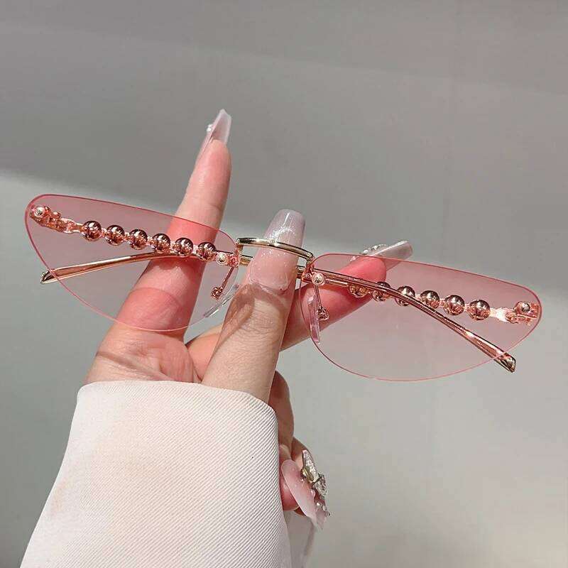 GM LUMIAS Rimless Triangle Sunglasses with Pearls Women New Fashion Vintage Casual Sun Glasses Trendy Brand Design Decor Shades Z260306