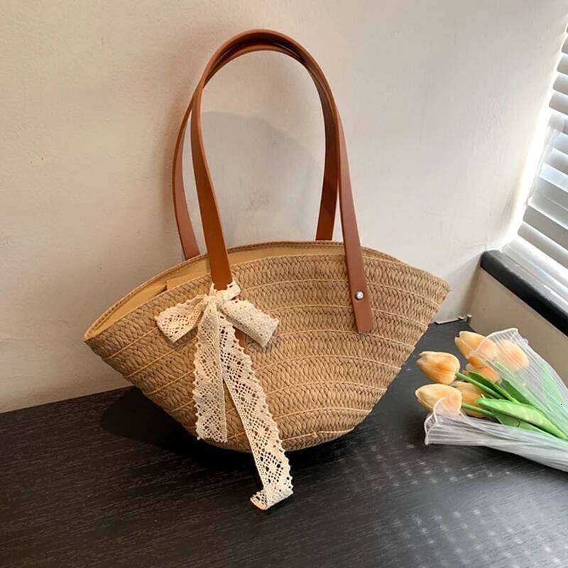 Women Braided Basket Clutches Large Straw Portable Shoulder Bag Summer Beach Purses Shopper Satchel XJ260306