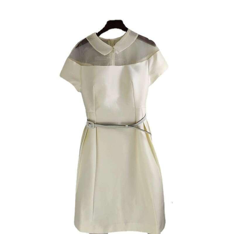 2026 Spring and Summer New Retro French a2 Shirt Collar Hollow Transparent Hard Yarn Splicing Small Black Skirt