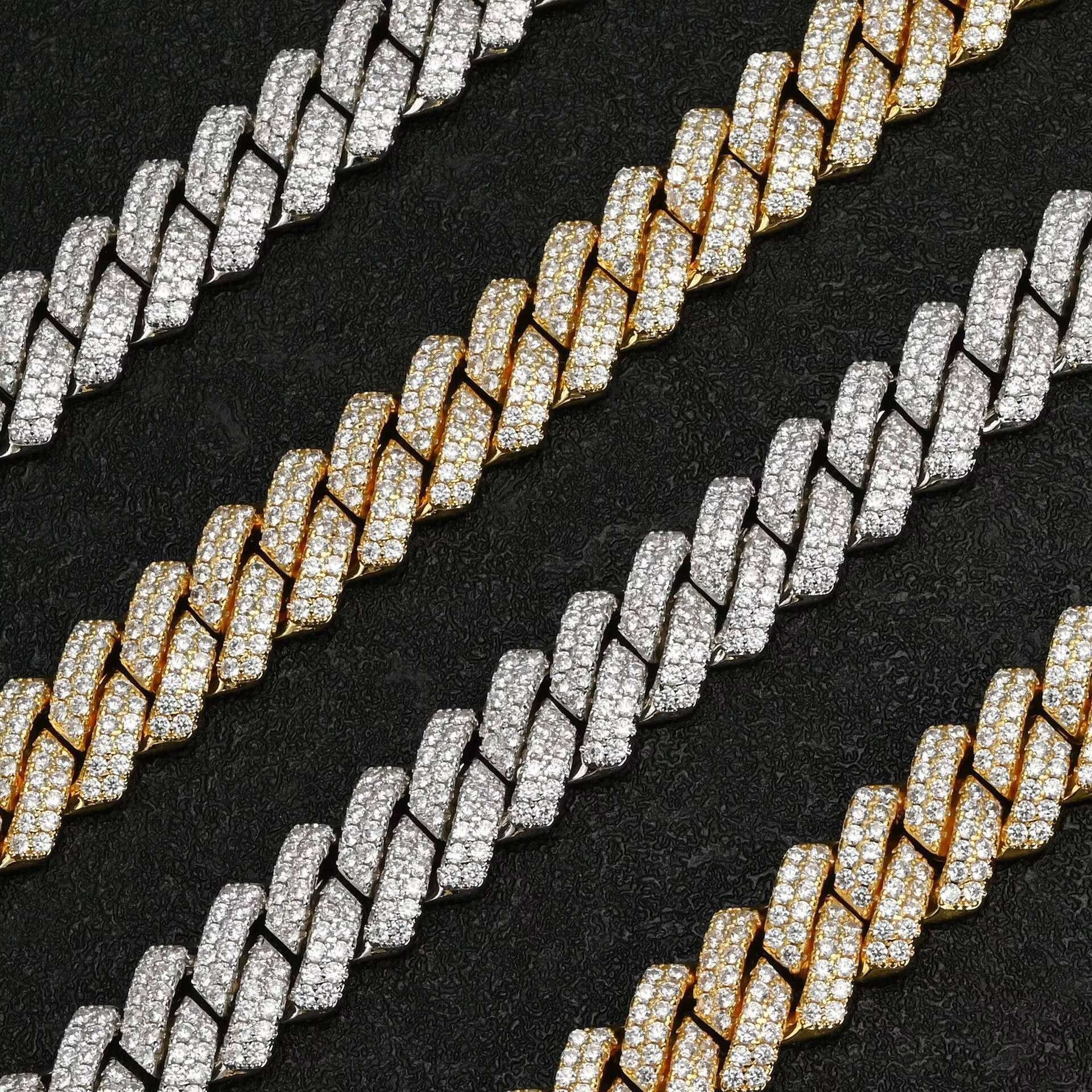15MM Iced Out Moissanite CZ Cuban Link Chain Necklace Pass Diamond Test GRA Two Tones 925 Sterling Silver Plated VVS Hip Hop