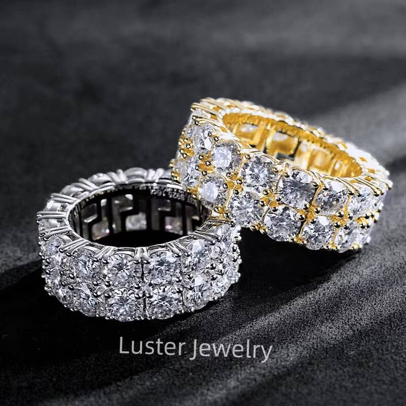 Luster Jewellery Sterling Wedding Band D White and Blue Moissanite 925 Men Silver Ring