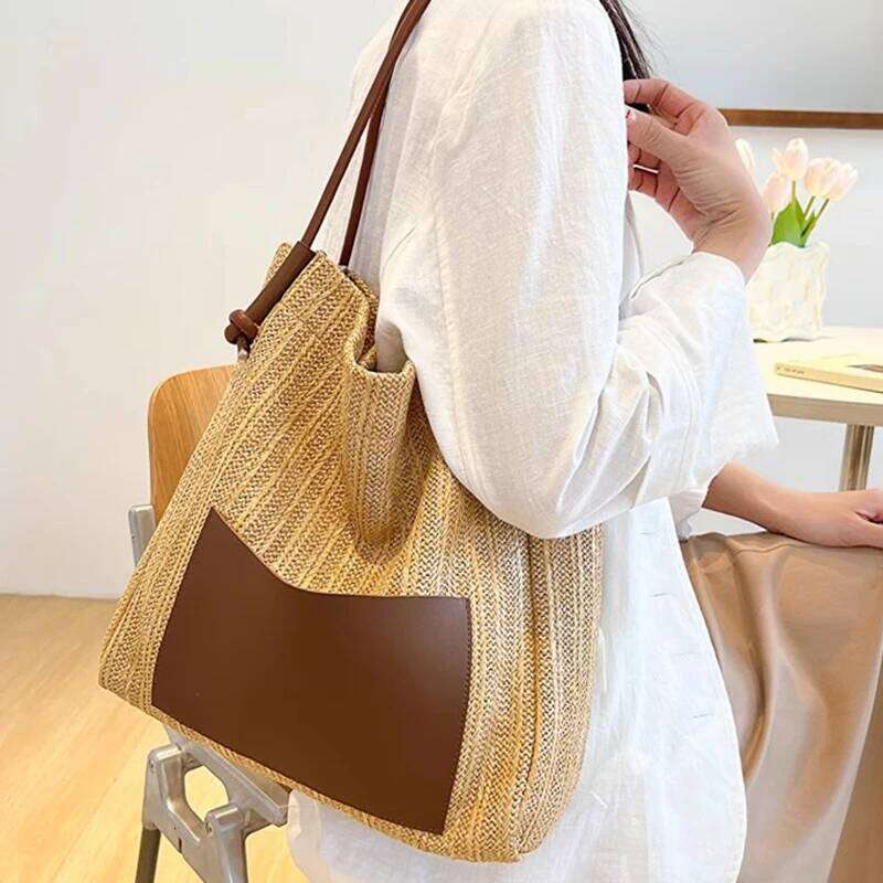 Women Designer Casual Handmade Shoulder Beach Straw Hollow Out Knitting Tote Bag Large Capacity Handbag XJ260306