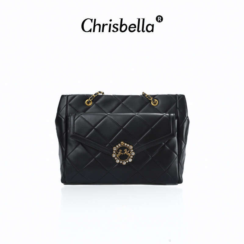 Quilted Pearl Horsebit Chain Bag - Elegant Black Shoulder Crossbody Bag for Women SENYY