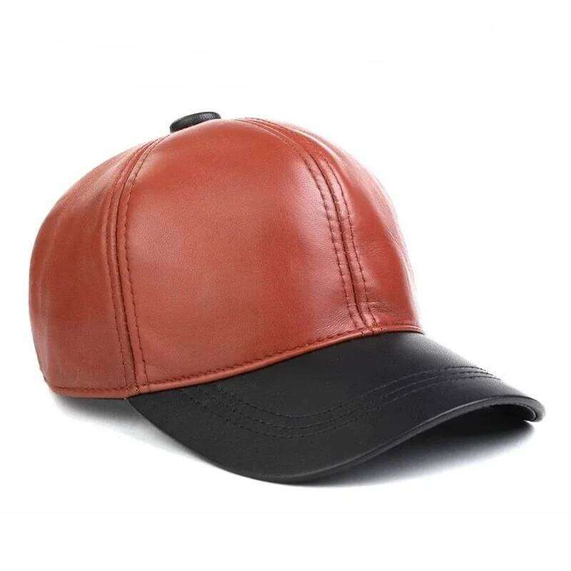 Sheepskin Baseball Cap Adjustable Block Fashion Spring Winter Candy Color Real Leather Hip Pop Hat Y260304