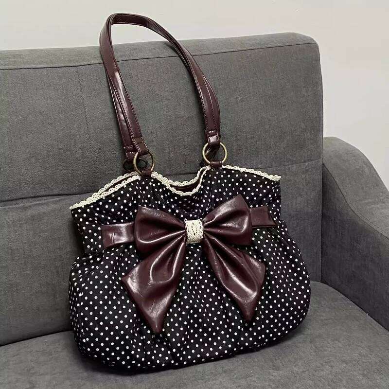 Vintage Y2k Aesthetic Dot Women's Handbag Casual Chic Bow Office Lady Shoulder Bags All Match Streetwear Trendy Ins Underarm Bag XJ260306