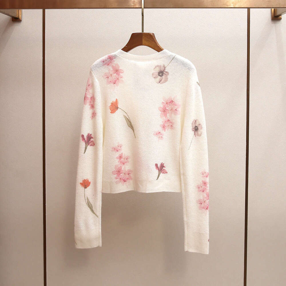 2026 Designer High end Clothing Spring and Summer New Style A12 French Elegant Versatile Printed Knitted Sweater Women's Top