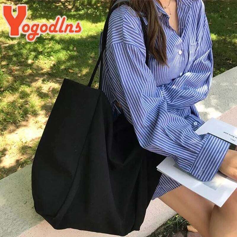 Yogodlns Cusual Canvas Handbag For Women Large Capacity Simple Solid Color Shoulder Bag Shopping Big Reusable Lady Tote XJ260306