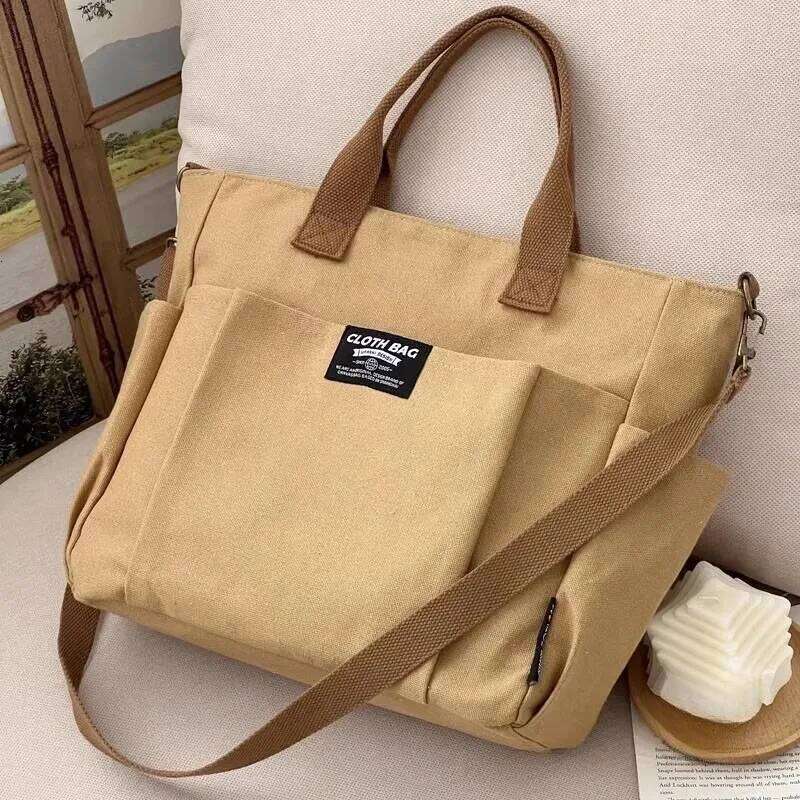 Urban Minimalist Female Student Large Capacity Commuting Horizontal Canvas Single Shoulder Diagonal Cross Portable Tote Bag XJ260306