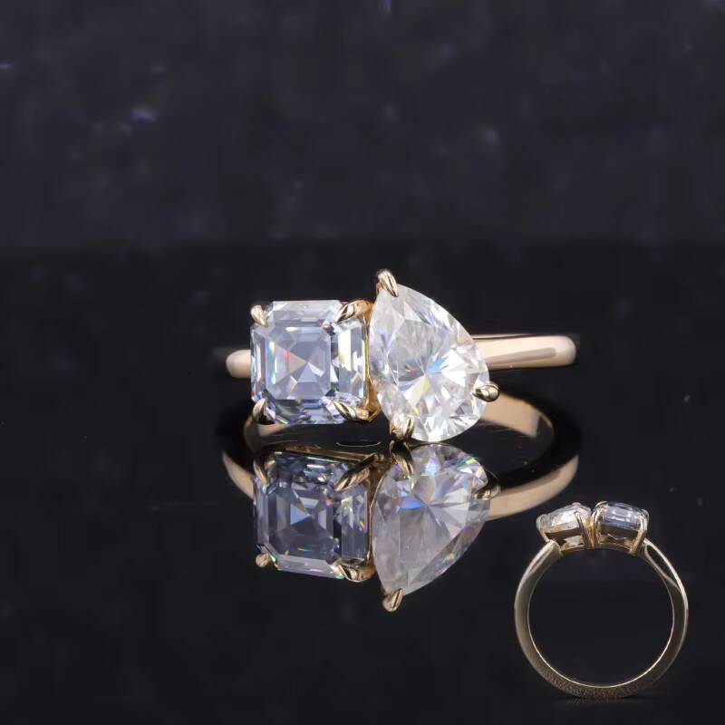 Starsgem 10K Solid Yellow Gold Toi Et Moi Ring Moissanite Two Stone Ring