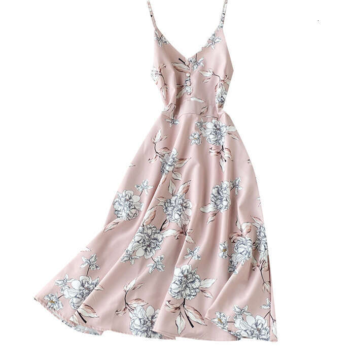 2026 designer backless V-neck camisole super elf like seaside vacation beach dress summer long skirt