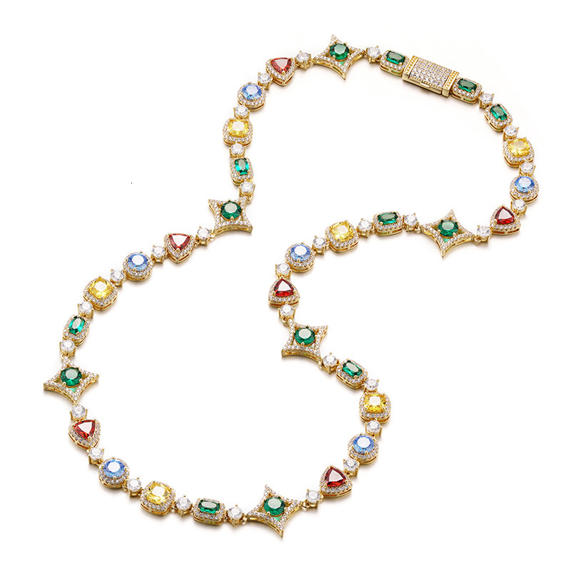 designer Cross-Border Jewelry Colorful Gemstone Bracelet European and American Hot Selling Diamond-Encrusted Hip-Hop Necklace Niche Tennis Chain Colla