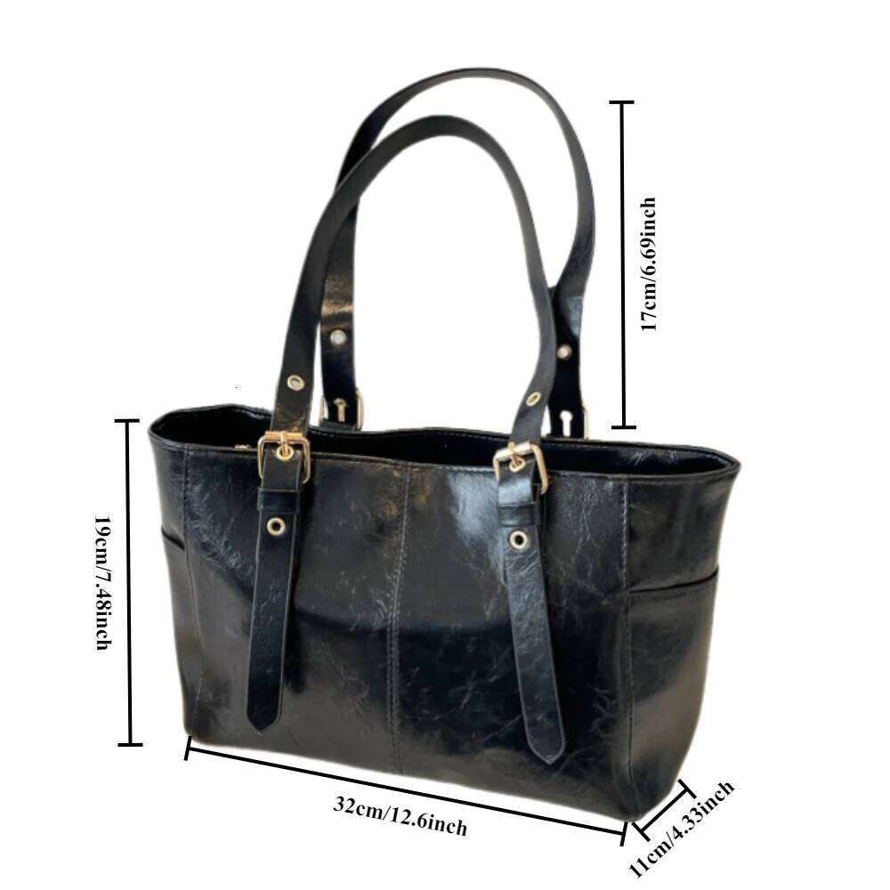 2025 New Korean Retro PU Leather Chain Shoulder Bags Women Fashion Black Large Capacity Tote Bag Female High-quality Handbags XJ260306