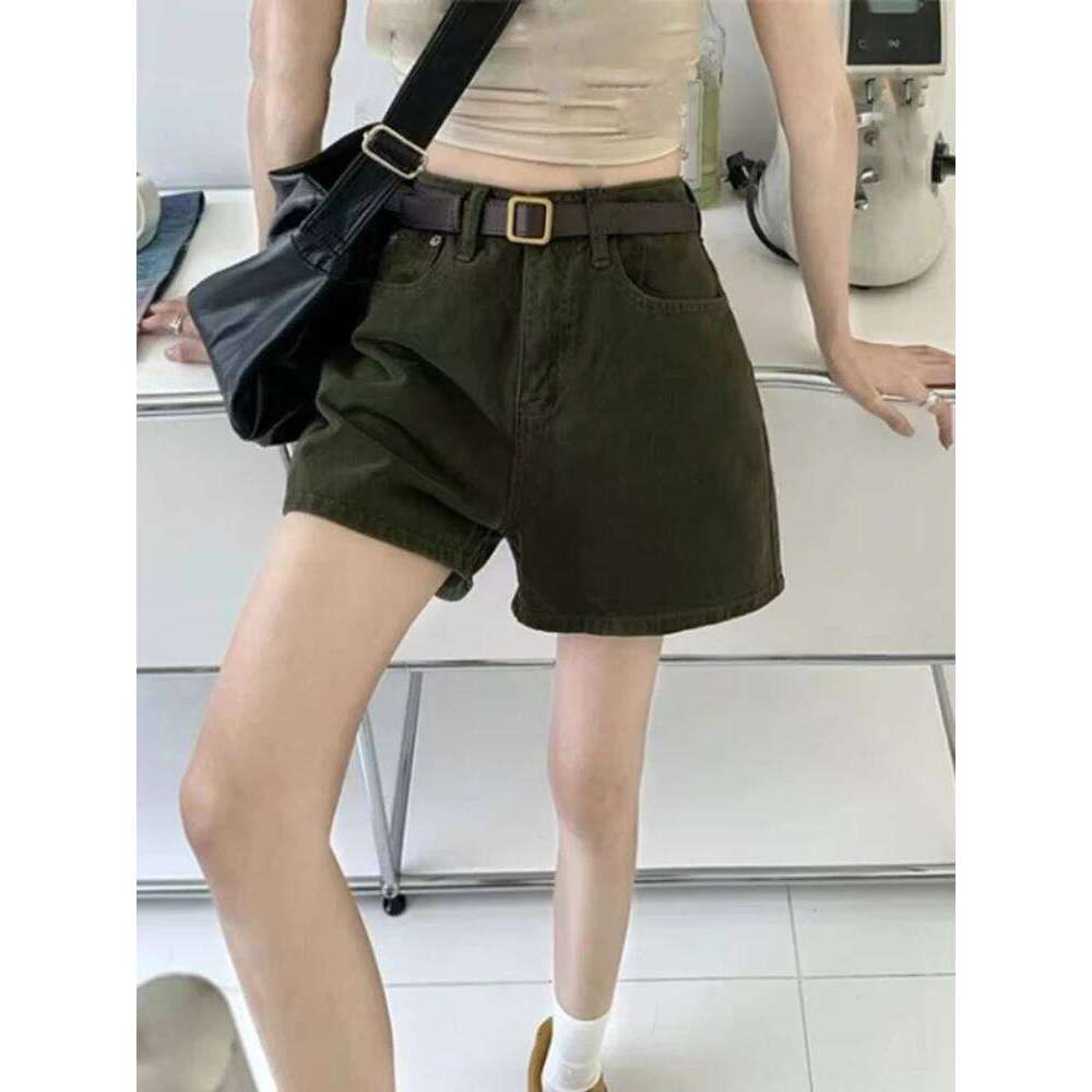 Vintage Green Denim Streetwear Korean High Waist Wide Leg Pants 2025 New Bottoms Casual Fashion Summer Y2k Shorts XJ260306