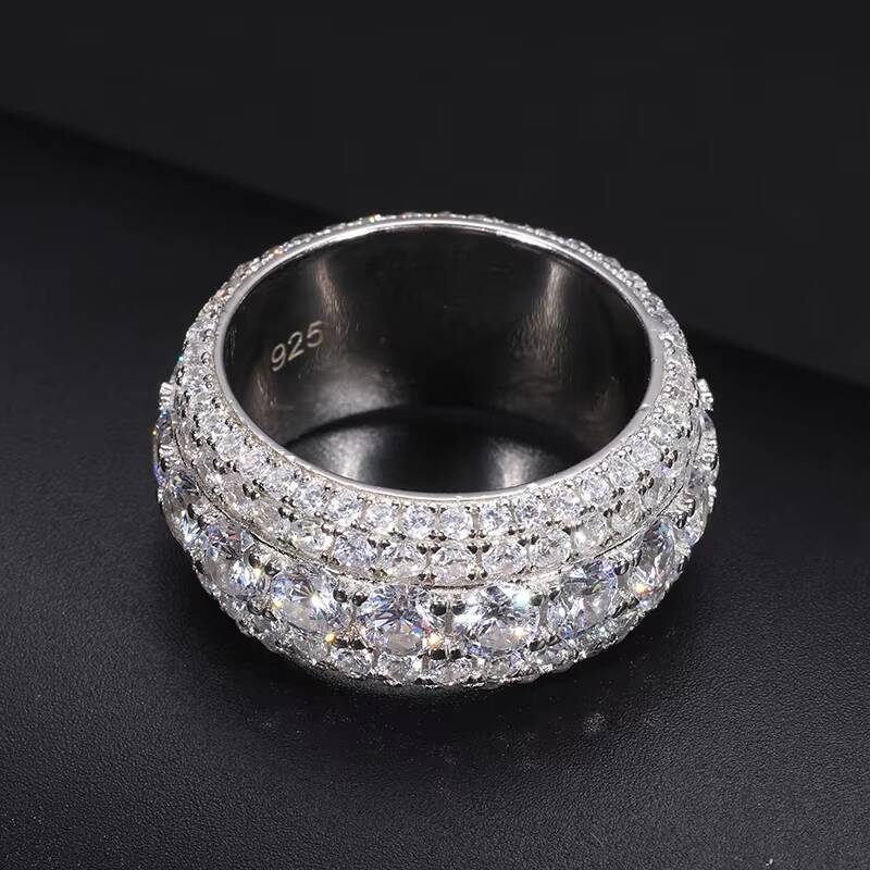 Wholesale Sparking Vvs Moissanite Diamond Ring Round Cut 925 Silver Hip Hop Jewelry Engagement Wedding Rings