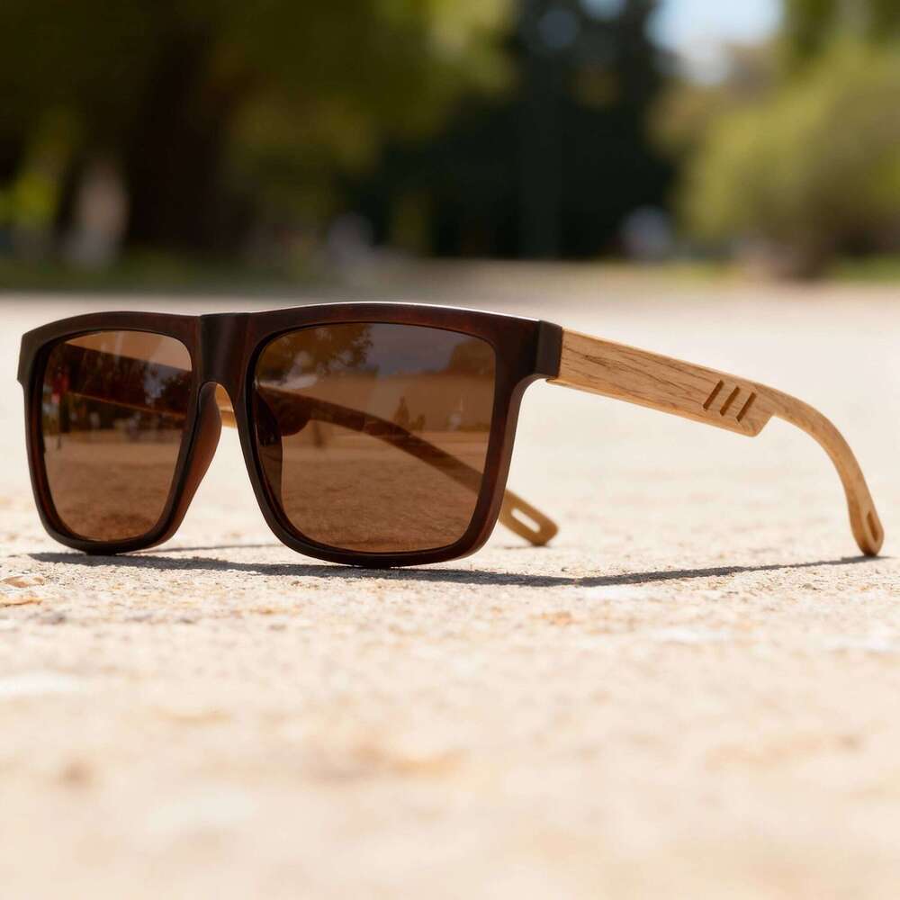 New Fashion Square Sunglasses - Wood Grain Spring Hinge, UV400 Unisex for Driving, Hiking & Travel Z260306