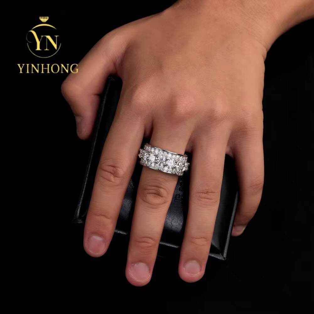 Wholesale Custom Jewelry Luxury Hip Hop Jewelry Real 925 Sterling Silver Hip Hop Moissanite Ring