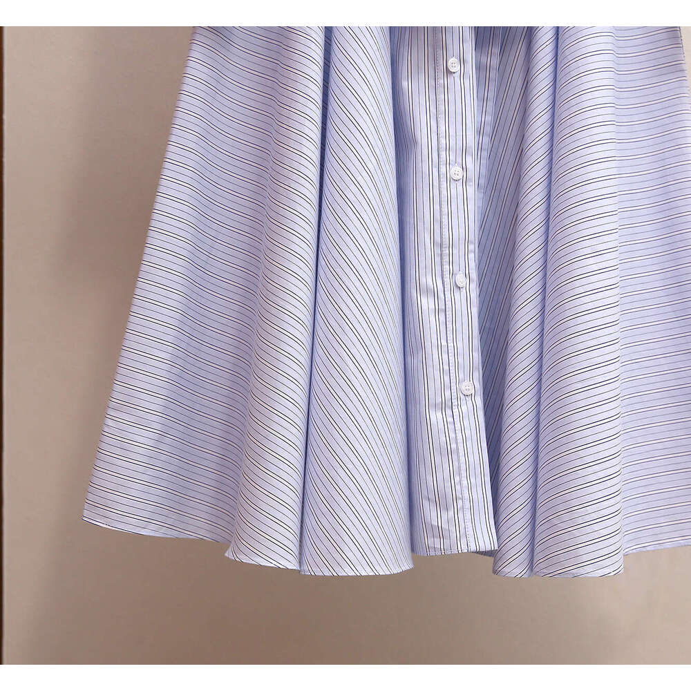 2026 designer high-end women's A12 spring Art Nouveau elegant style lace up lapel slim striped shirt dress