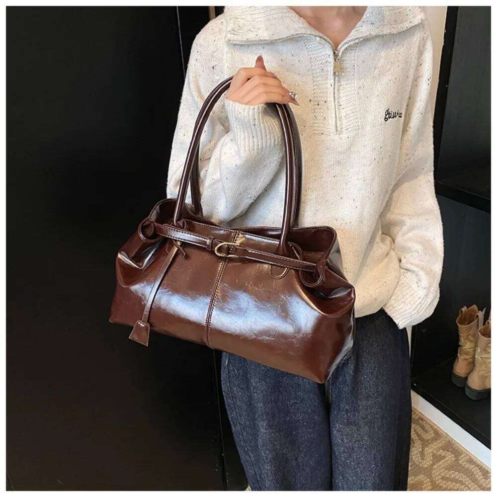 Fashion New Oil PU Leather Handbag Large Capacity Multifunctional Shoulder Casual Tote Underarm Bag for Women XJ260306