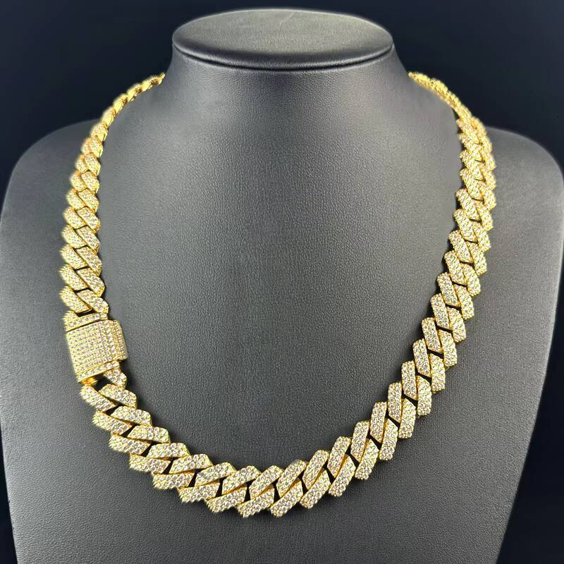 15MM Iced Out Moissanite CZ Cuban Link Chain Necklace Pass Diamond Test GRA Two Tones 925 Sterling Silver Plated VVS Hip Hop