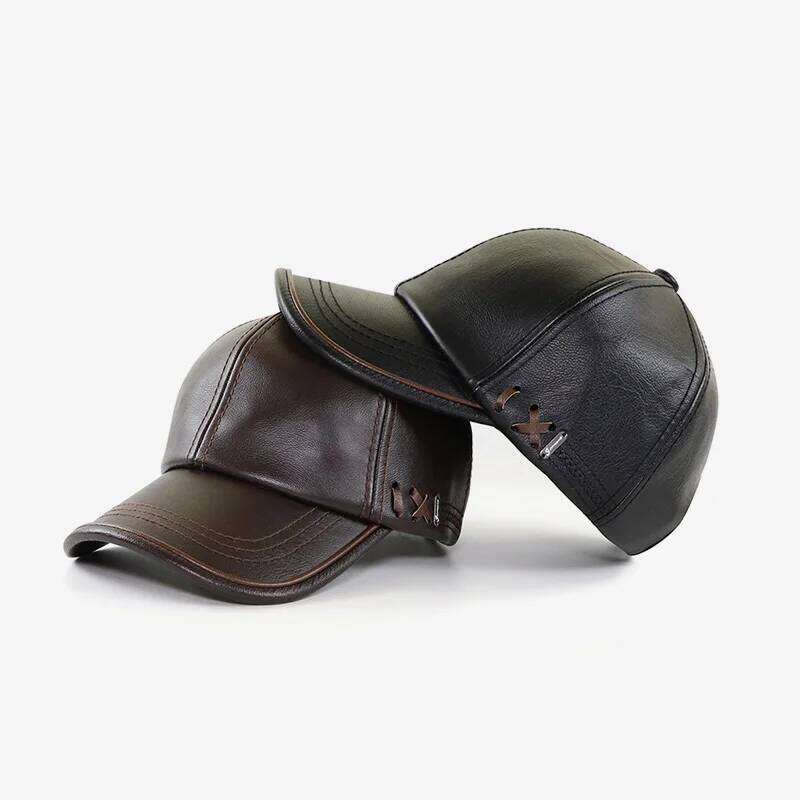 2024 Adjustable Men's Genuine Baseball Cap for Fall Winter Outdoor Sports Hat Men Real Cowhide Leather Caps Y260304