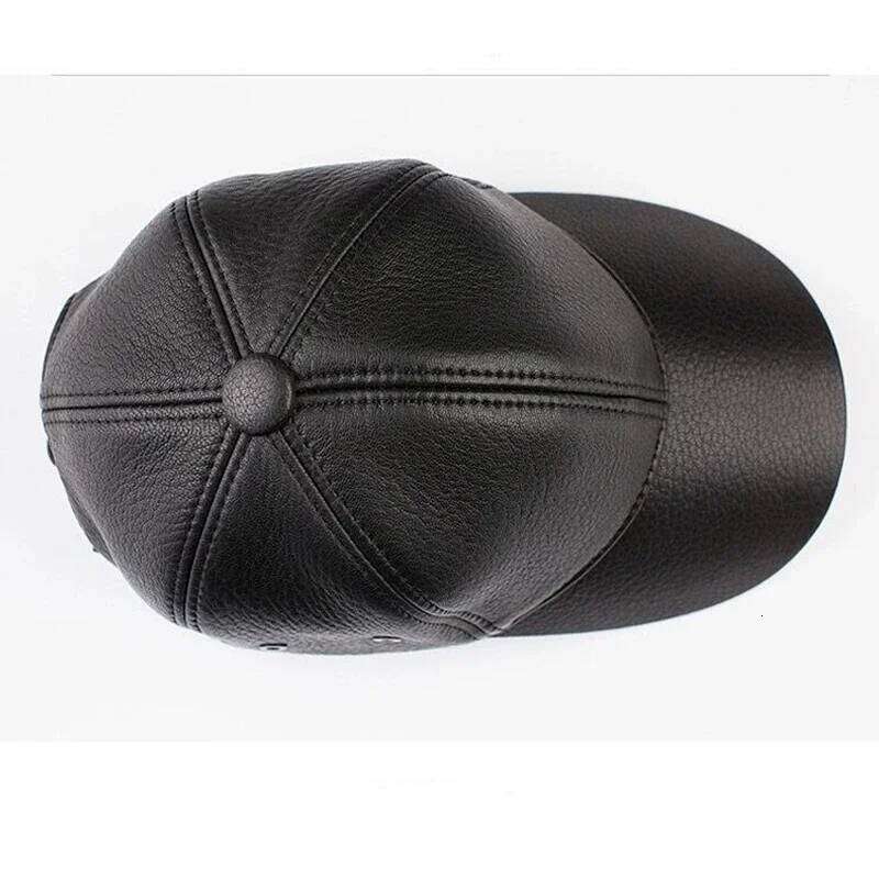 Men's Genuine Leather Hat Male Winter Real Sheepskin Casual Wear Caps Plate Baseball Cap Adjustable Y260304