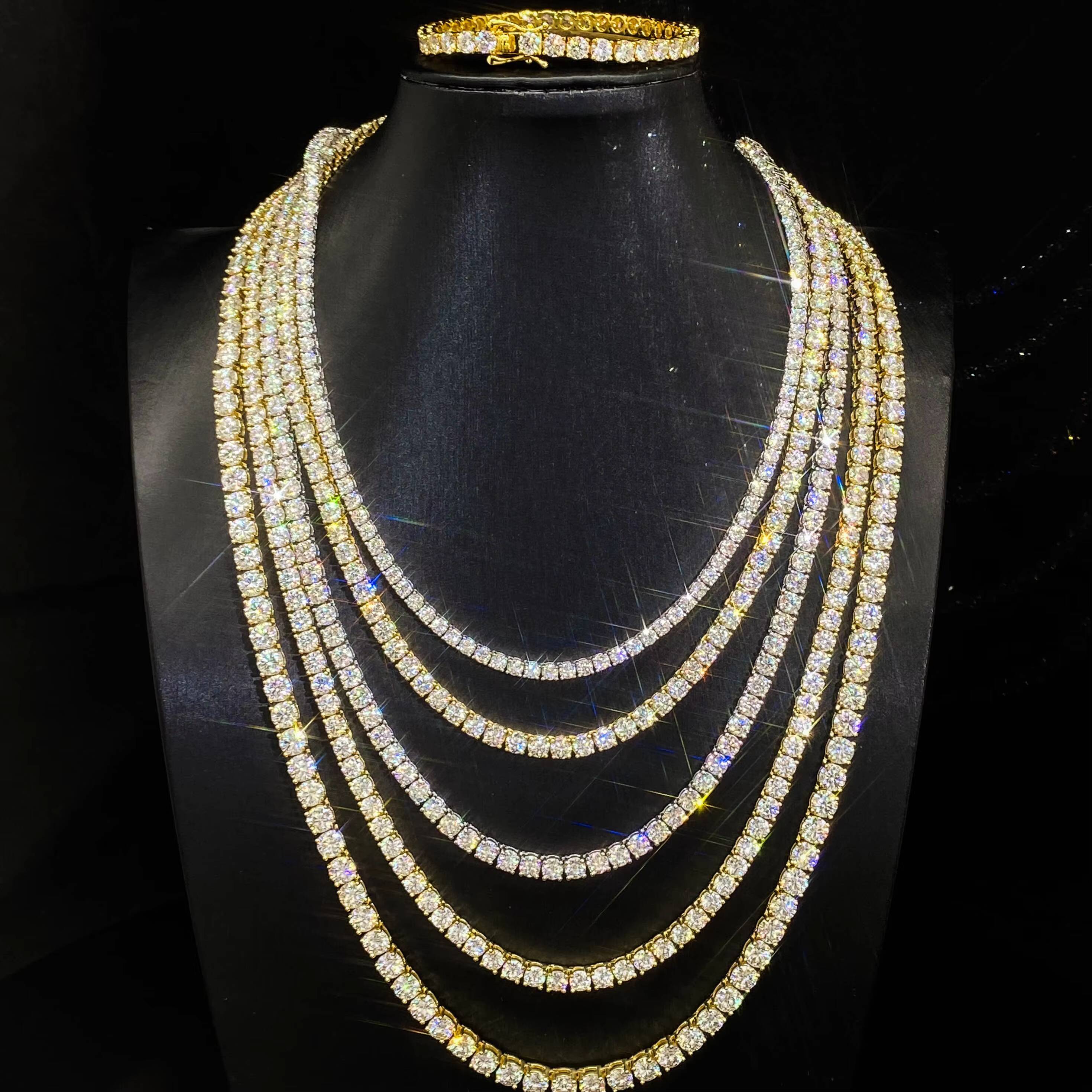 Silver Sterling 14K18K Plated 2mm-6mm Moissanite Tennis Chain Bracelet Elegant Mens and Womens Necklaces