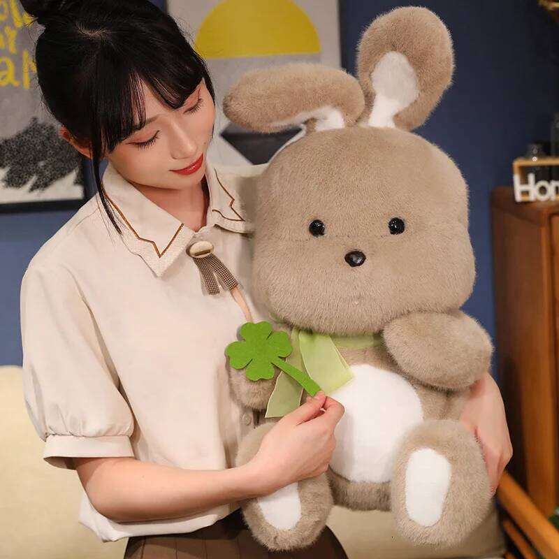 1pc 25cm/9.84in Cute Clover Ribbon Sleeping Pillow Comfort Little White Rabbit Doll Ragdoll Plush Toy R260908 - view 5
