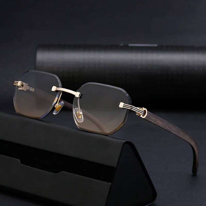 Vintage Square Rimless Sunglasses Men 2025 Luxury Brand Trendy Frameless Punk UV400 Eyewear Anti Blue Light Prescription Glasses Z260306