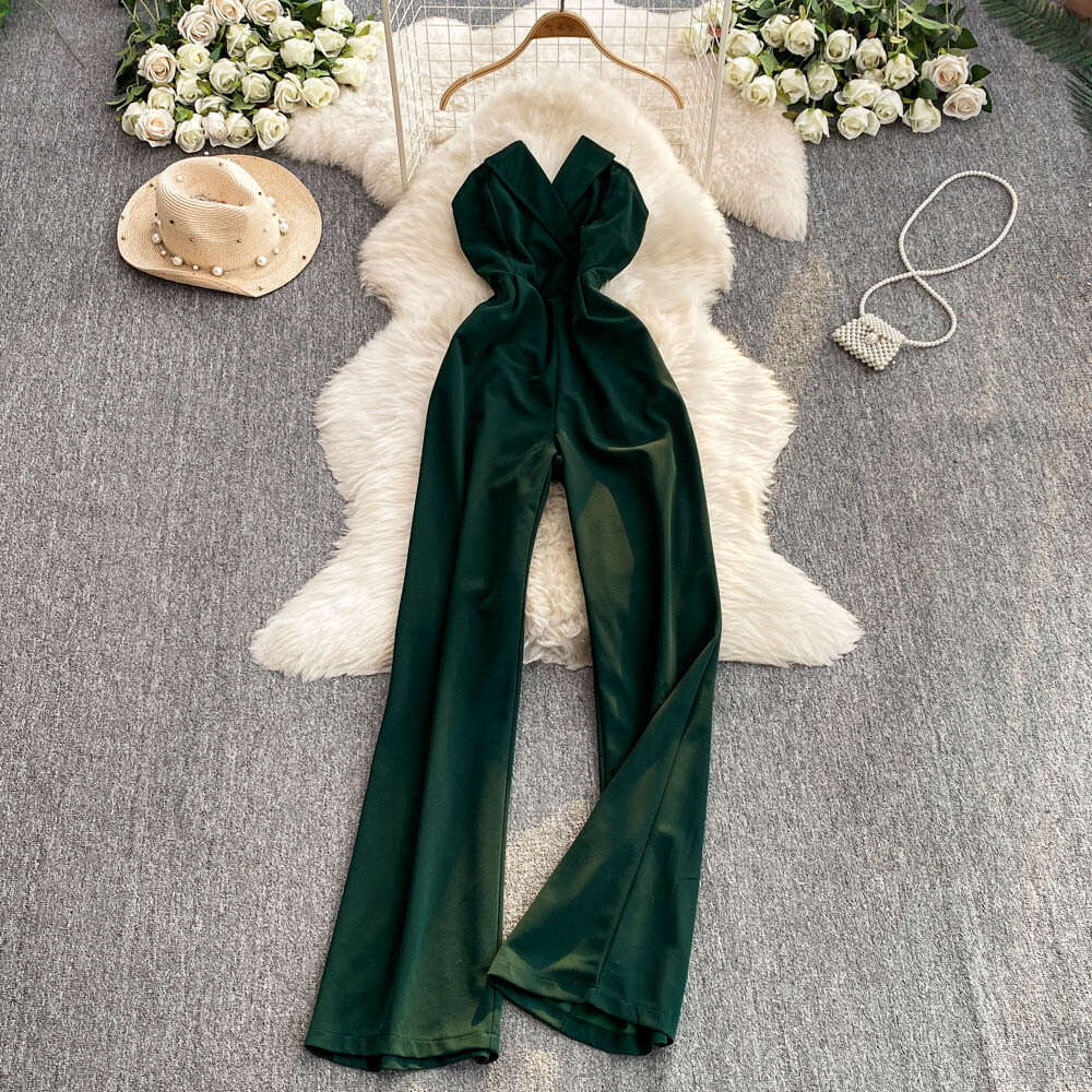 2026 niche light luxury high-end women's jumpsuit European and American travel style A13 backless strapless