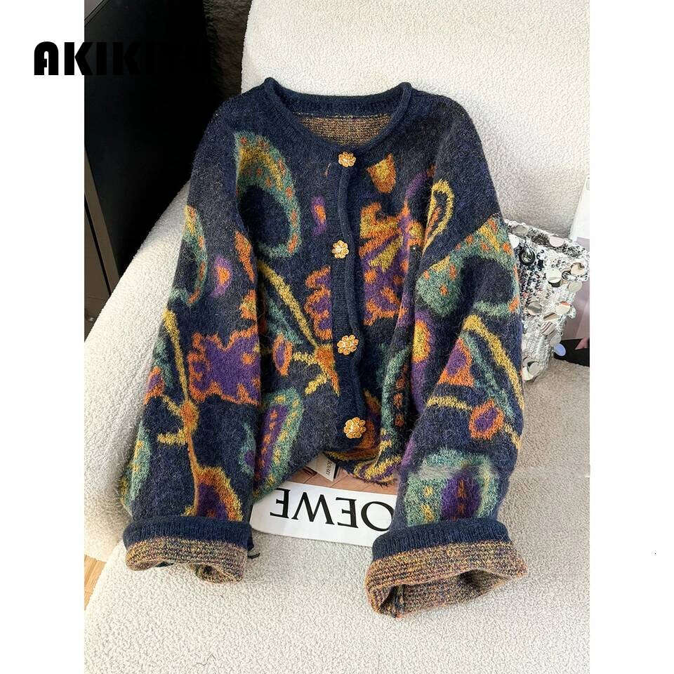 Autumn Retro Sweater Cardigan Women Korean Fashion Thick Metal Embroidery Knitted Gentle Vintage Clothes AKIKIYU