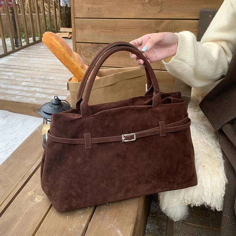 Retro Matte Suede Purse Handbags for Women Large Capacity Fall Winter Casual Tote Bag Belt Design Female Work Shoulder Bags XJ260306