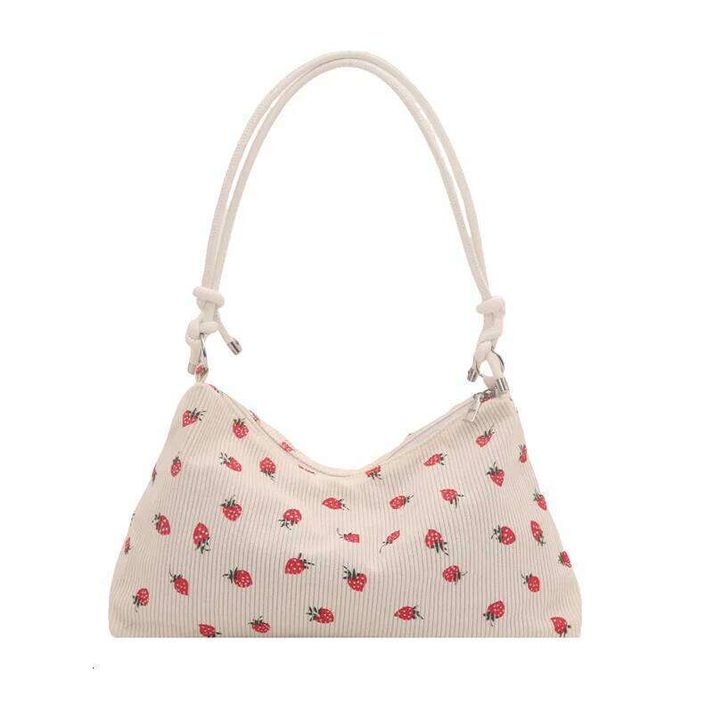 Zebra Design Corduroy Shoulder Underarm Bags for Women Strawberry Print Ladies Crossbody Bag Casual Portable Girls Hobos Handbag XJ260306
