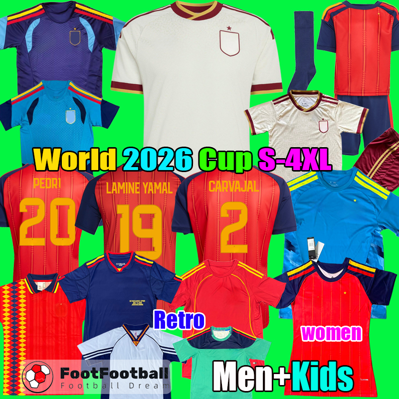 S-4XL Spanish Espana 2026 football shirt soccer jerseys Spain Retro TORRES GAVI RODRIGO PEDRI LAMINE YAMAL MORATA Men 26 27 2027 Women Camiseta de foot Men kids kit