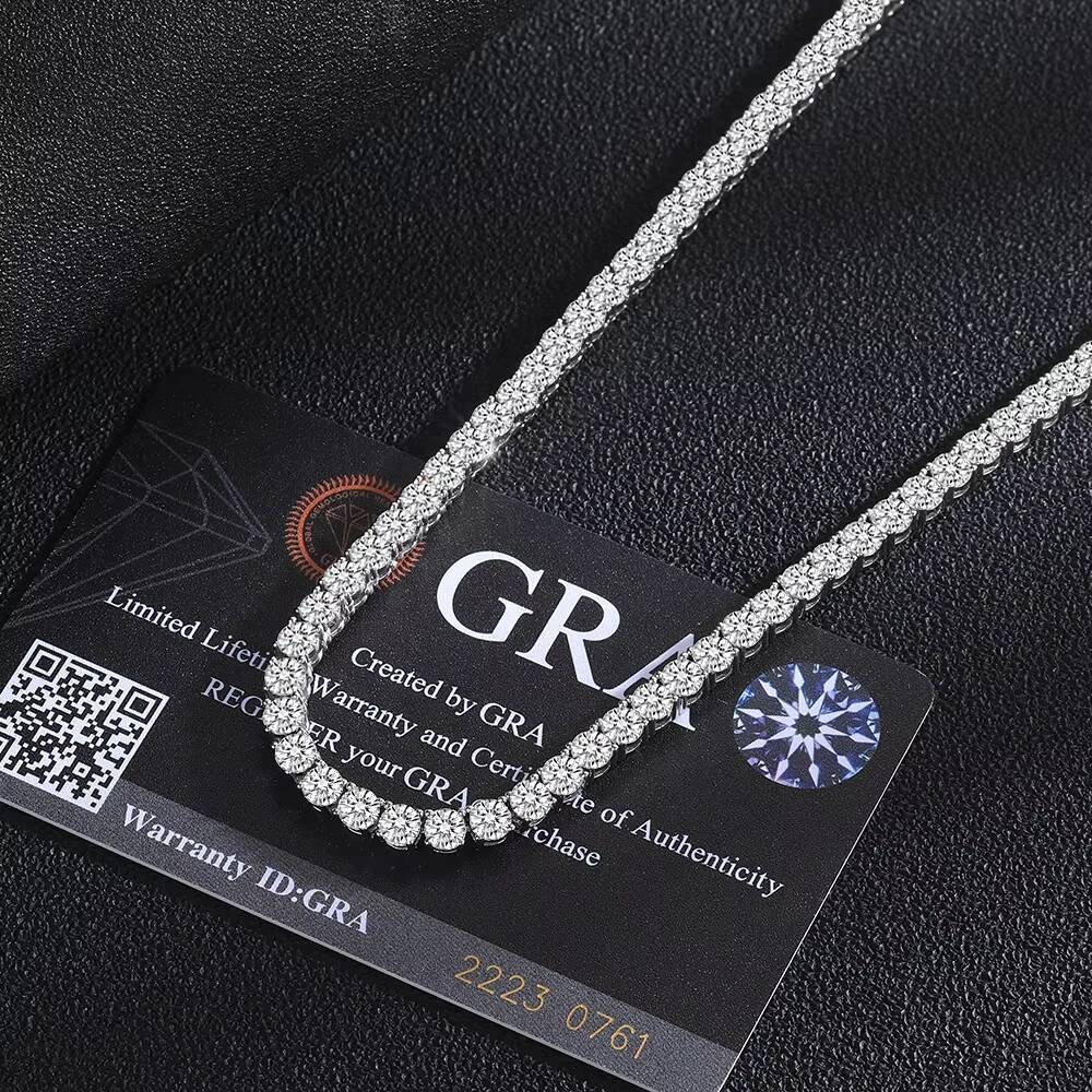 OUGEPHELI Moissanite Tennis Chain Necklace S925 925 Sterling Silver GRA VVS D Color 14K 18K Gold Plated Wholesale Custom