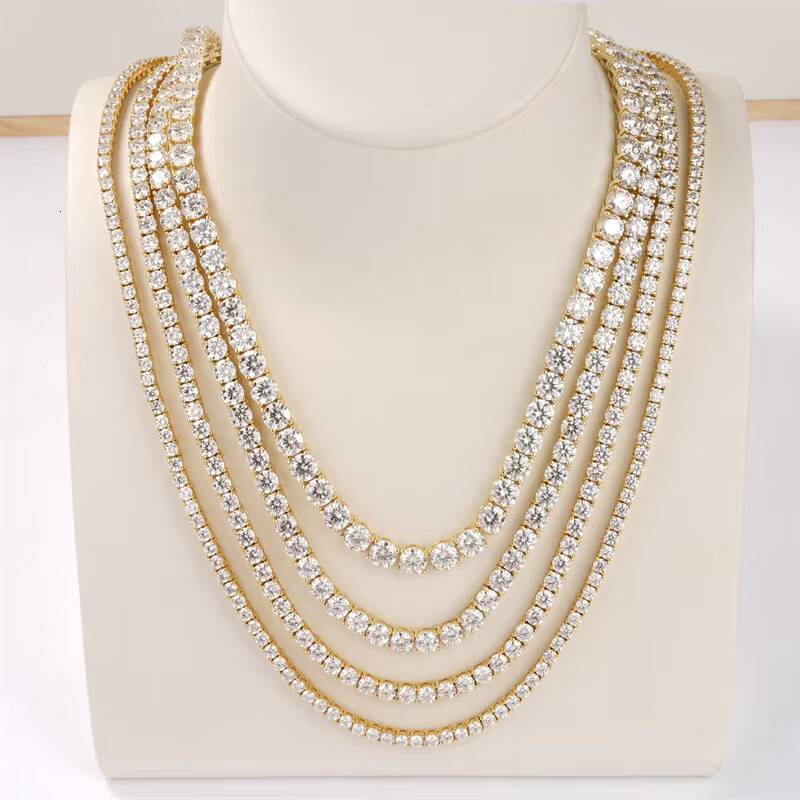 Custom 2mm 3mm 4mm 5mm 6mm 925 Sterling Silver Diamond Tennis Chain VVS Moissanite Tennis Chain Necklace