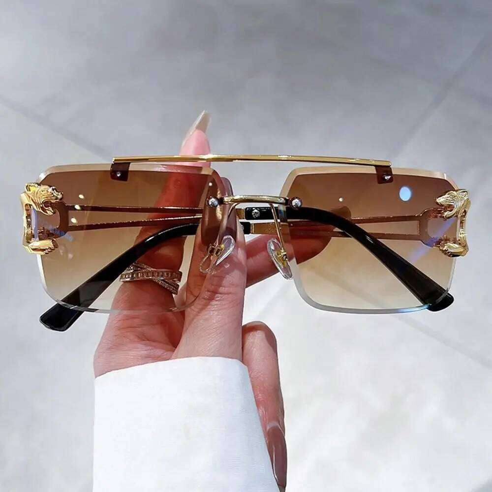 Men Women Retro Cheetah Decor Sun Glasses Oversized Square Shades New Double Bridge Gradient UV400 Eyewear Z260306