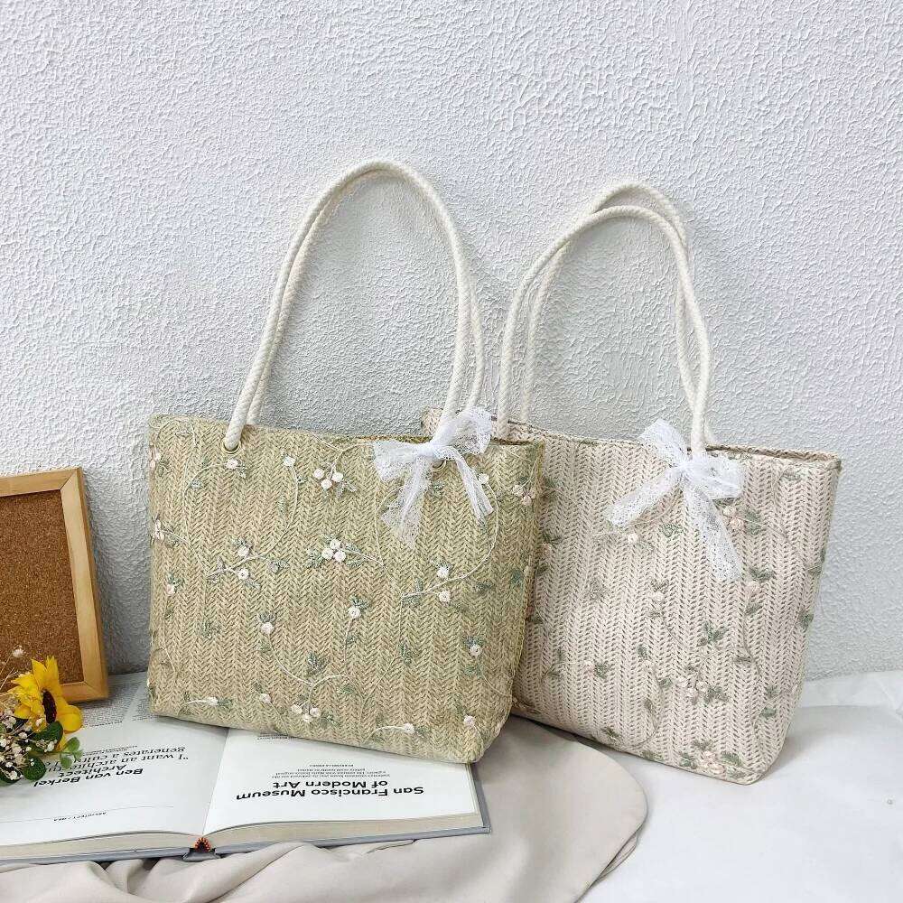 2024 New Summer Women Fashion Woven Handbags For Female All-Match Portable Bucket Bag Luxury Designer Handbag Picnic Bags XJ260306