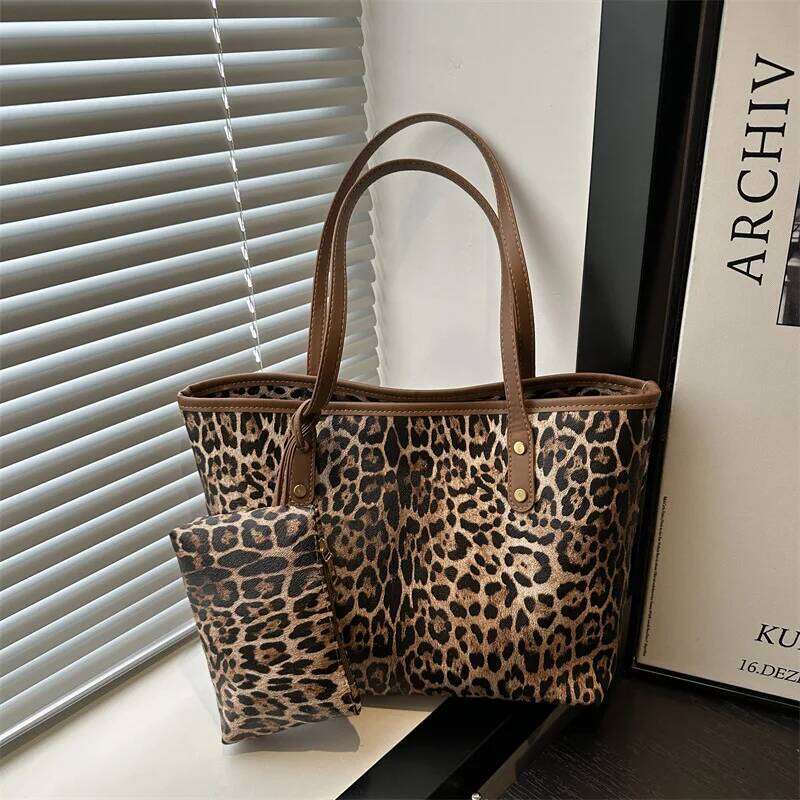 Women's Leopard Print Tote bag Pu Leather Underarm Bags Simple Casual Travel Shopping Bag Large Capacity Mother and Child Packag XJ260306