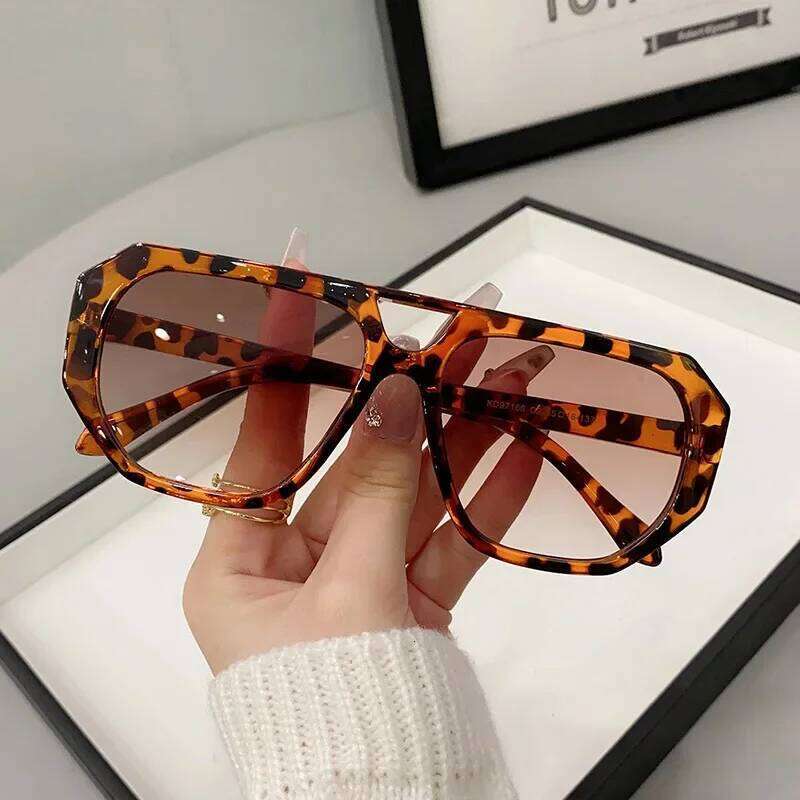 Vintage Square Sunglasses for Women Men Thick Frame Double Bridges Eyewear Female Polygon Sun Glasses Leopard Gafas De Sol Z260306