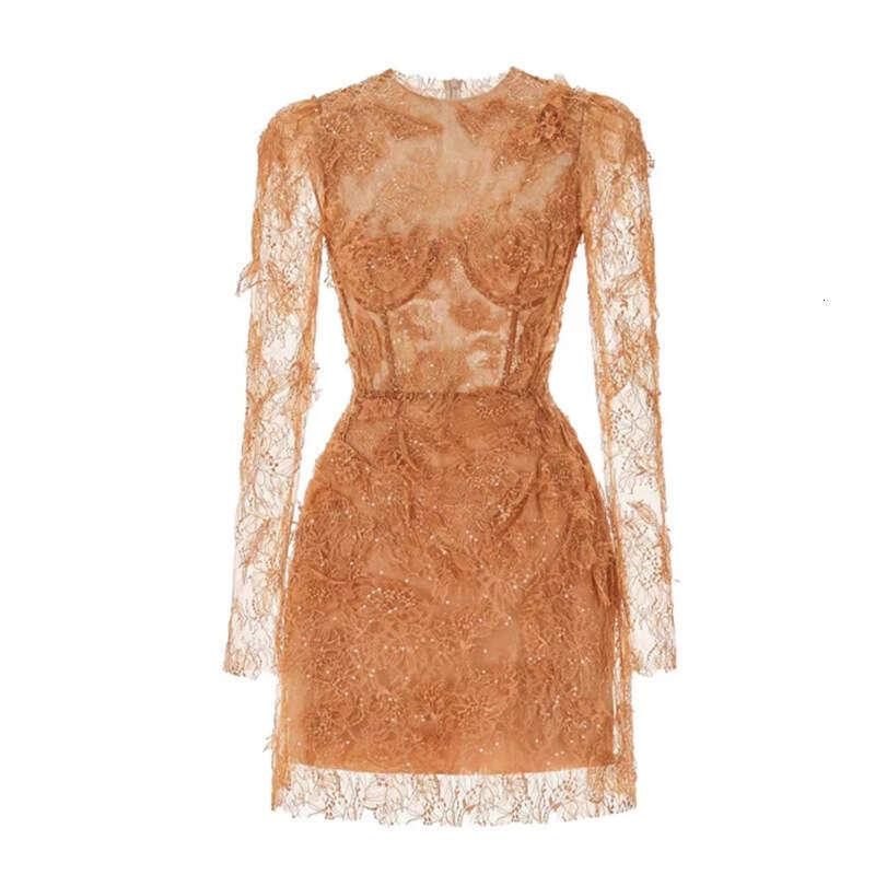 2026 Spring/Summer Fashion Brand Socialite Women's Design Mesh Lace Glitter Eye catching a2 Slimming Dress